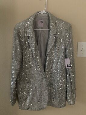 SO Silver Sequin Blazer Jacket - Sparkling Evening Blazer